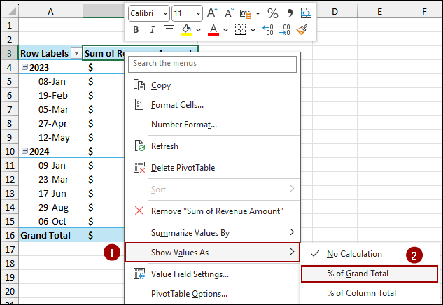 Using Show Value As Feature to Calculate Percentage of Grand Total