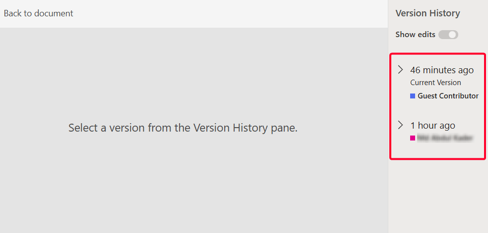 Apply the Version History Feature to Check Snapshot of All Edits
