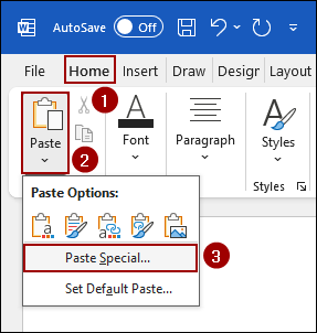 Applying Paste Special Tool to Copy a Chart from Excel to Word