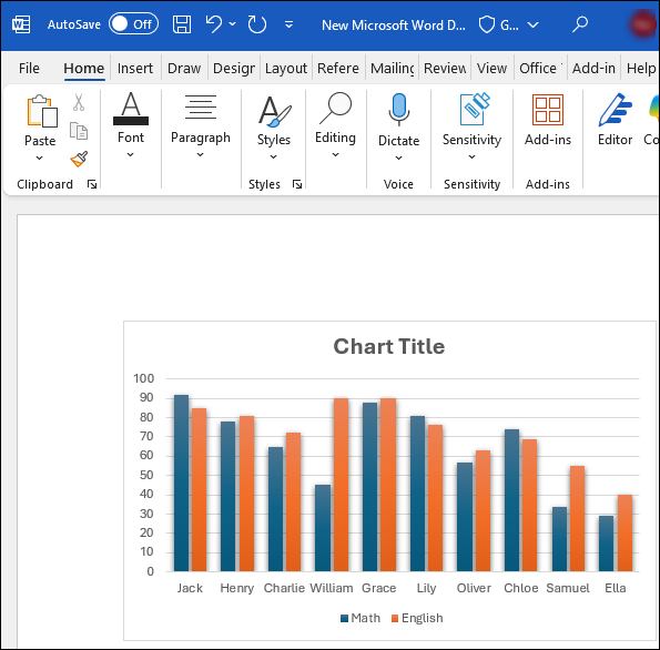 Applying Paste Special Tool to Copy a Chart from Excel to Word