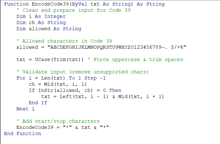 Create Code 39 Font with VBA Automation