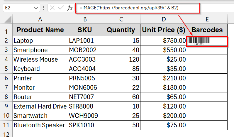 Generate Code 39 Barcodes with Excel’s IMAGE Function & API