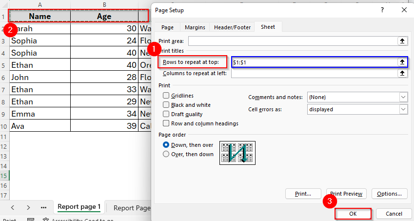 Creating Column Headers For Printing