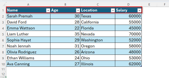 Creating Column Headers by Formatting as a Table