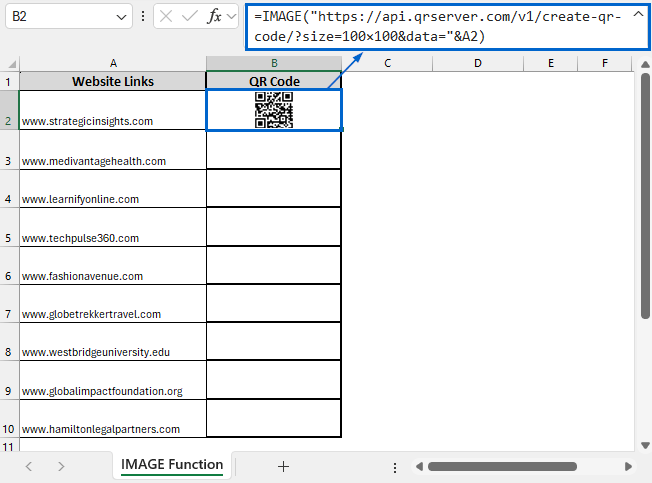 Generate QR Code Using IMAGE Function with External Link