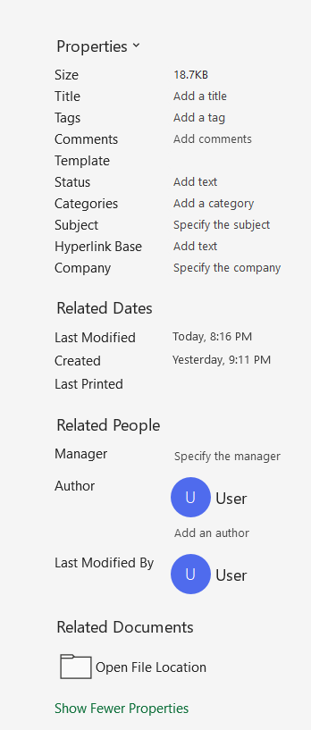 Extract Metadata Manually from an Excel File