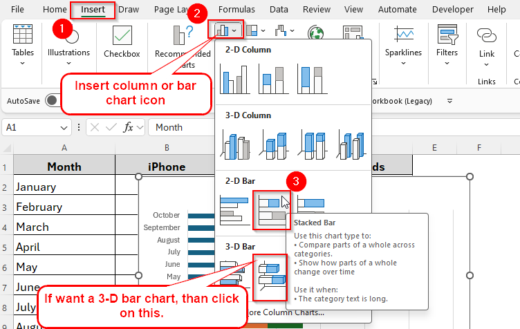 Steps to Create a Stacked Bar Chart in Excel