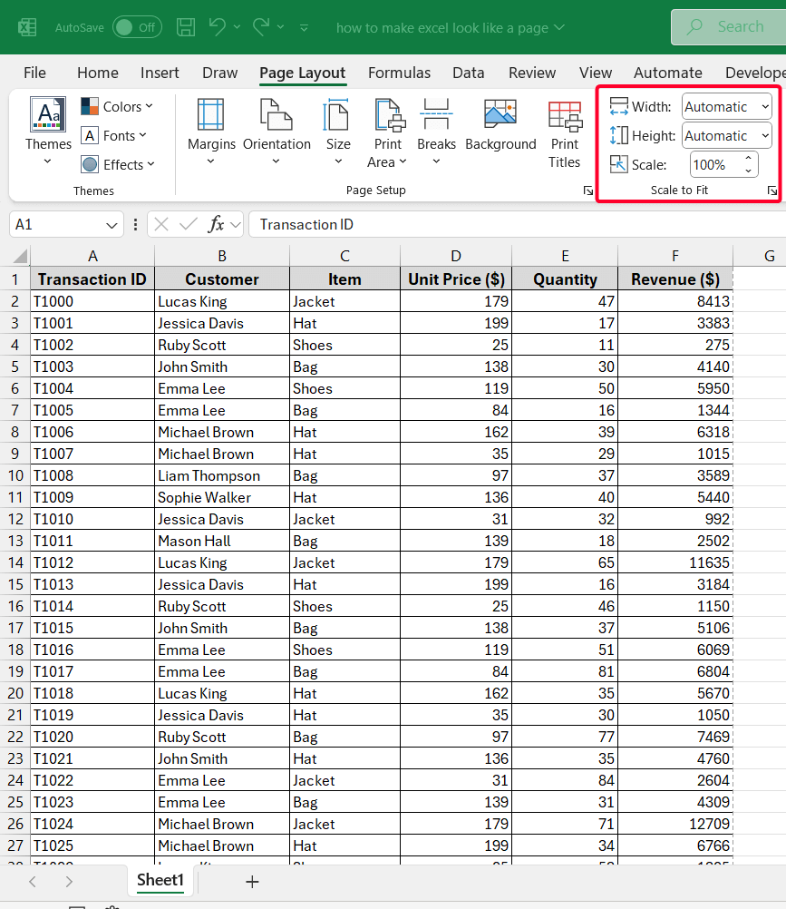 Customizing Page Layout in Excel