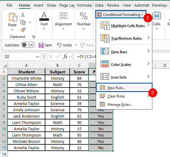 Make Yes Green and No Red Using Custom Conditional Formatting Rules