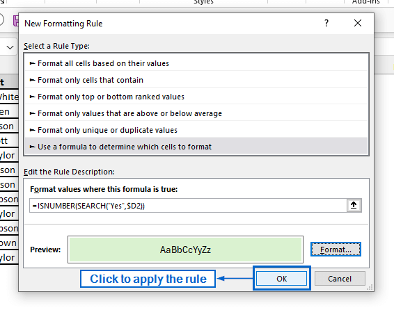 Make Yes Green and No Red Using Custom Conditional Formatting Rules