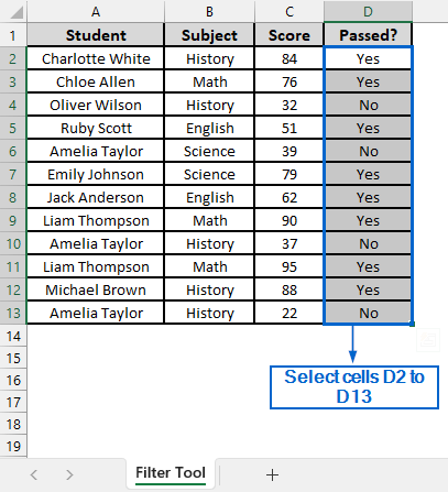 Use the Filter Tool to Highlight Yes and No