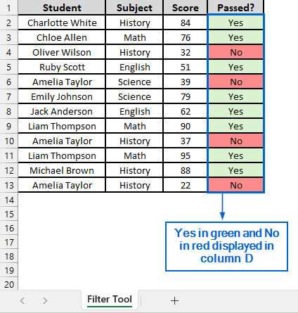 Use the Filter Tool to Highlight Yes and No