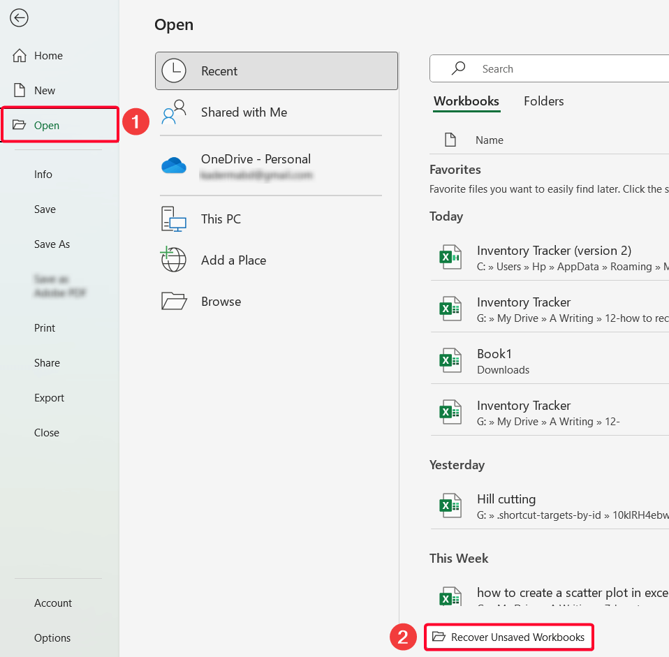 Recover Unsaved Workbooks