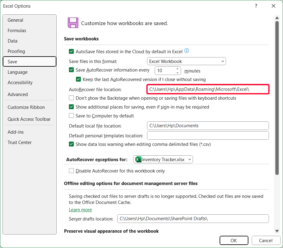 Access the AutoRecover File Location Directly in File Explorer