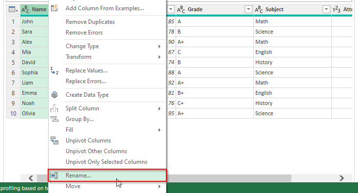 Renaming Column in Power Query