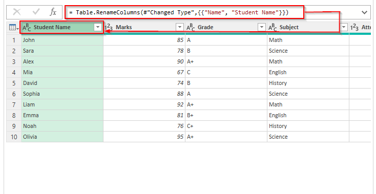Renaming Column in Power Query