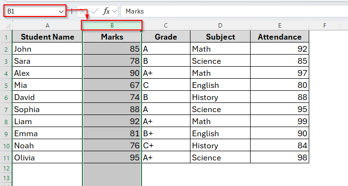 Rename Column for Basic Excel Worksheets from Display Bar
