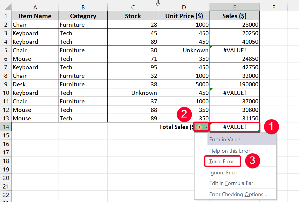 Use Trace Error Option from the Context Menu