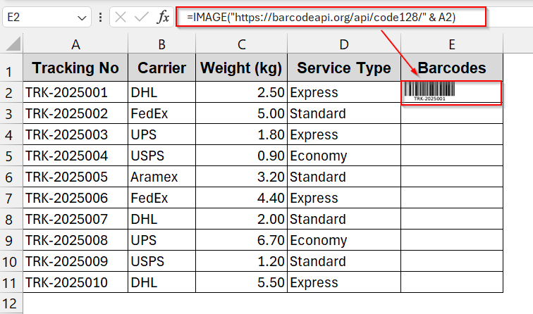 Generate Code 128 Barcodes with Excel’s IMAGE Function and API (Alternative Method)