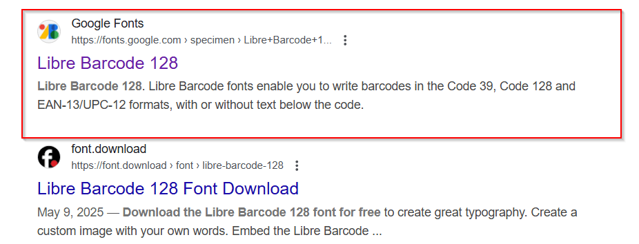 Install the Code 128 Barcode Font in Excel