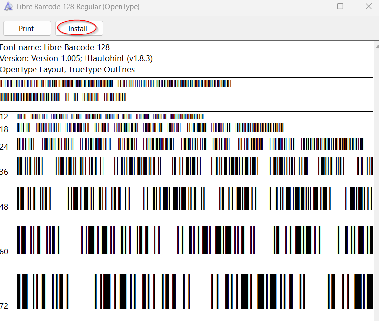 Install the Code 128 Barcode Font in Excel