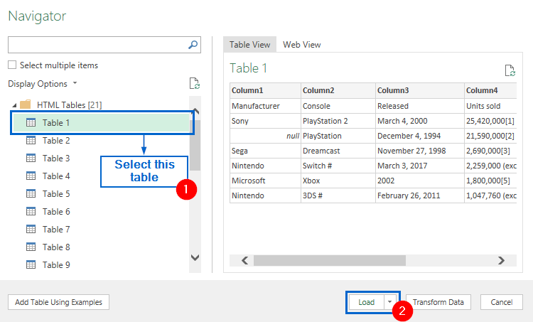 Import Table Using the Data Tab
