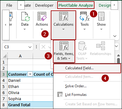 Steps to Get a Count Using Calculated Field in Excel Pivot Table