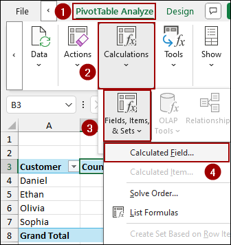 Steps to Get a Count Using Calculated Field in Excel Pivot Table