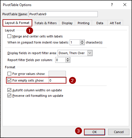 Utilizing Pivot Table Options to Remove Blanks with Numeric Values