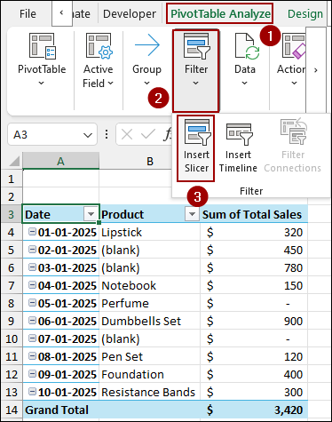 Applying Slicer to Remove Blank from Pivot Table