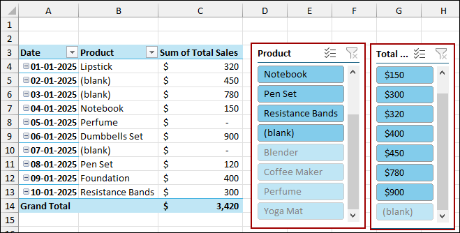 Applying Slicer to Remove Blank from Pivot Table