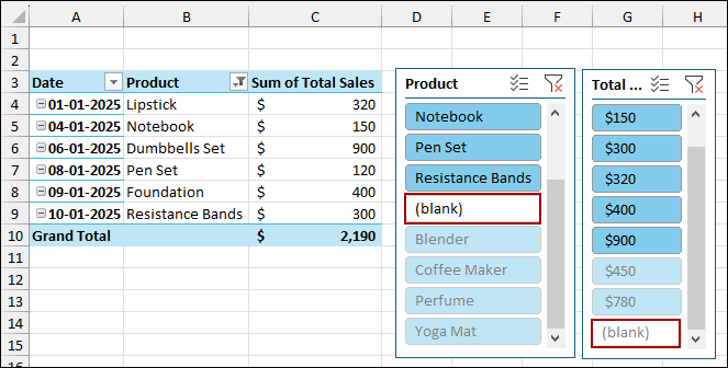 Applying Slicer to Remove Blank from Pivot Table