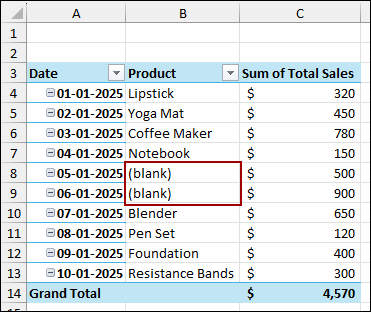 Removing Blanks from Pivot Table Using Filter Tool