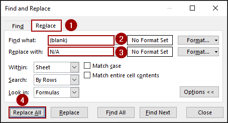 Using Find and Replace Window to Remove Blanks