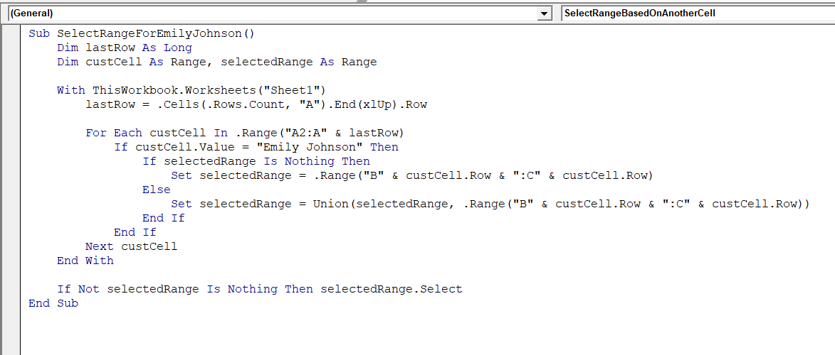 Selecting Range Based on Another Cell Value
