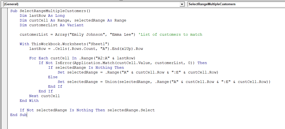 Select Range Based on Multiple Values