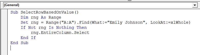 Select Entire Rows or Columns Based on a Cell Value
