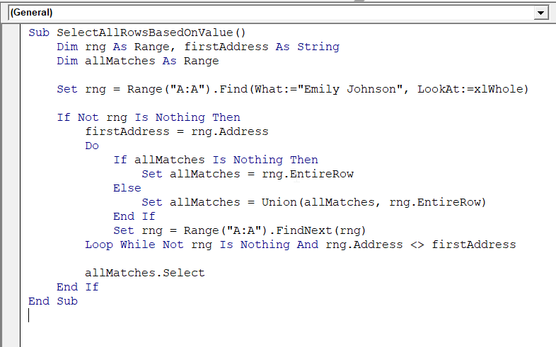 Select Multiple Ranges Matching a Value Using Union
