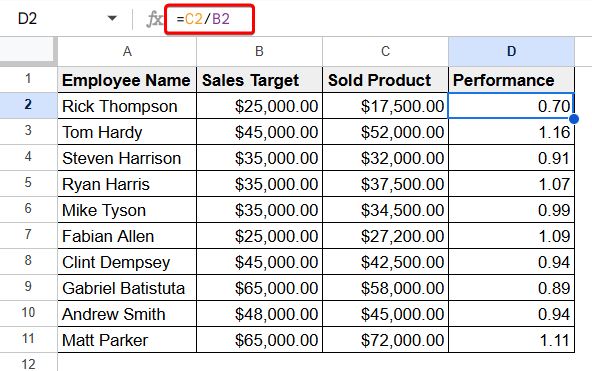 How to Calculate Percentage in Google Sheets