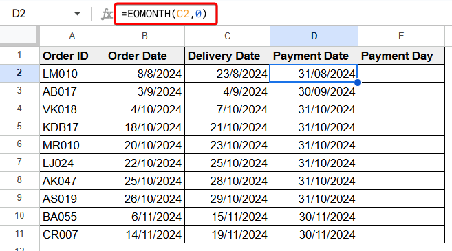 Google Sheets Find Last Day of Month