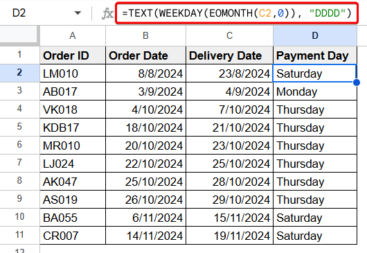 Google Sheets Find Last Day of Month