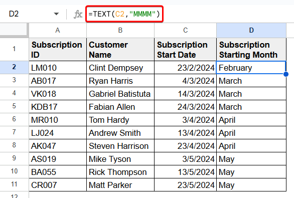 Google Sheets Find Month Name