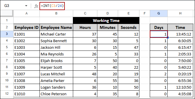 Summing Hours Over 24 Using TIME Function