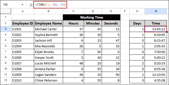 Summing Hours Over 24 Using TIME Function