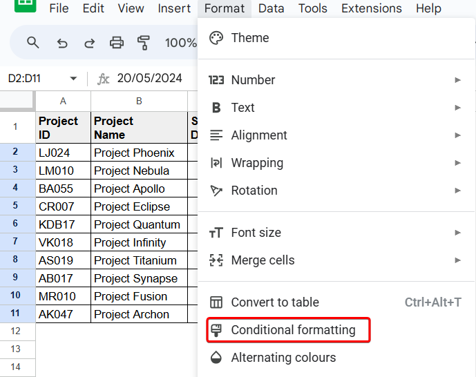 Google Sheets Conditional Formatting on Dates