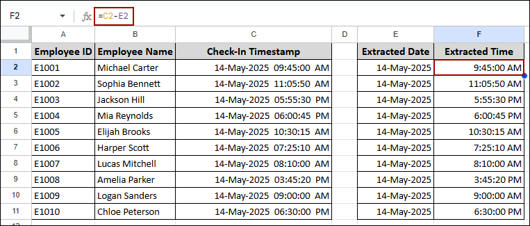 Extracting Date and Time Using ROUNDDOWN Function