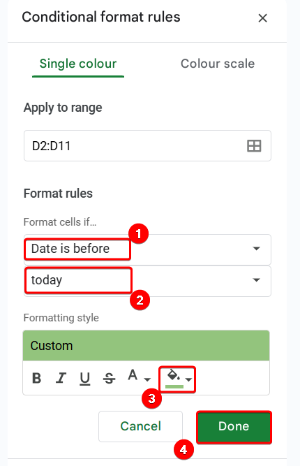 Google Sheets Conditional Formatting on Dates