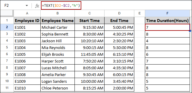 Determining Time Difference in Google Sheets