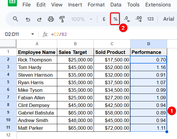 How to Calculate Percentage in Google Sheets