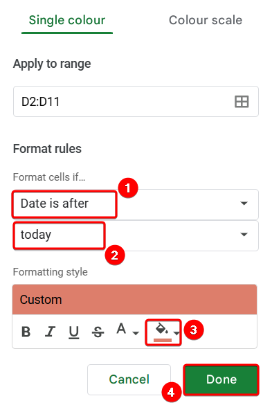 Google Sheets Conditional Formatting on Dates